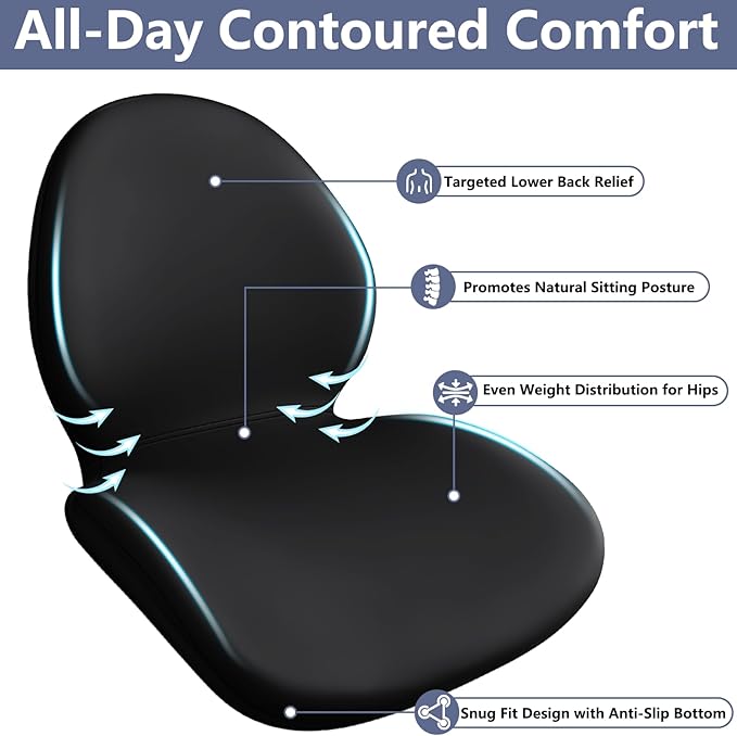 Car Seat Cushion with Lumbar Support Pillow - Memory Foam Driver Seat Cushion for Back & Sciatica Pain Relief, Washable Cover, Non-Slip Bottom for Long Driving, Office Chair & Truck (Black)