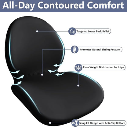 Car Seat Cushion with Lumbar Support Pillow - Memory Foam Driver Seat Cushion for Back & Sciatica Pain Relief, Washable Cover, Non-Slip Bottom for Long Driving, Office Chair & Truck (Black)