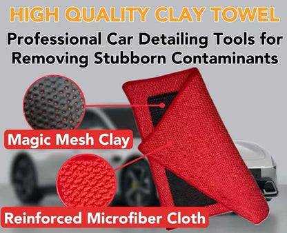 Upgrade Clay Towel 3.0 Ver - Clays Towel for Car Detailing to Remove Paint Overspray, Water Spots,Tree Sap,Rail Dust from Paint,Glass,Plastic Surfaces,Fine Grade Clay Bar Towels (3Pcs-Red, 12" x 12")