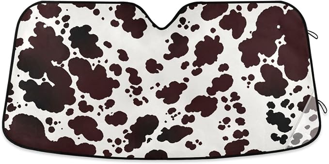 Windshield Sun Shade Cow Print Brown Farm Ram Front Window Block UV Shades Visor Reflective Retractable for Car SUV Trucks