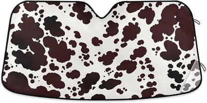 Windshield Sun Shade Cow Print Brown Farm Ram Front Window Block UV Shades Visor Reflective Retractable for Car SUV Trucks