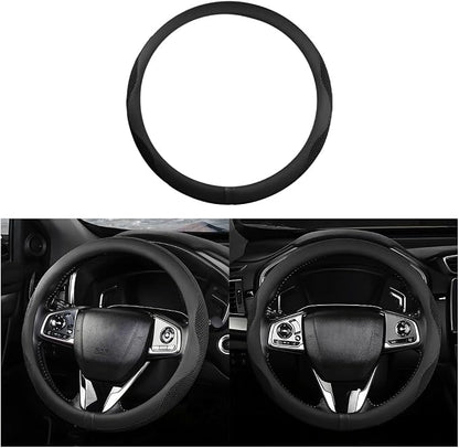 Car Steering Wheel Cover, Microfiber Breathable Ice Silk Leather Steering Wheel Cover Soft Anti-Slip Safety, 15inch Four Season Universal Fits for Most Truck,SUV,Cars (Black Ice Silk)