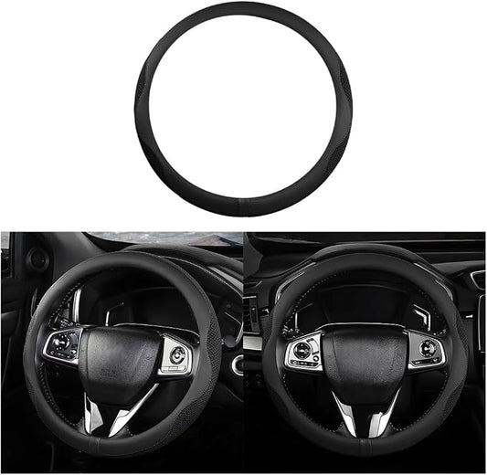 Car Steering Wheel Cover, Microfiber Breathable Ice Silk Leather Steering Wheel Cover Soft Anti-Slip Safety, 15inch Four Season Universal Fits for Most Truck,SUV,Cars (Black Ice Silk)