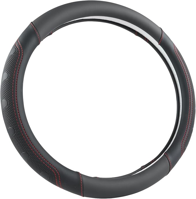 GIANT PANDA Car Steering Wheel Cover for Toyota RAV4,Camry,Highlander,Corolla,Prius,Tacoma,Standard Size - Black+Red Line