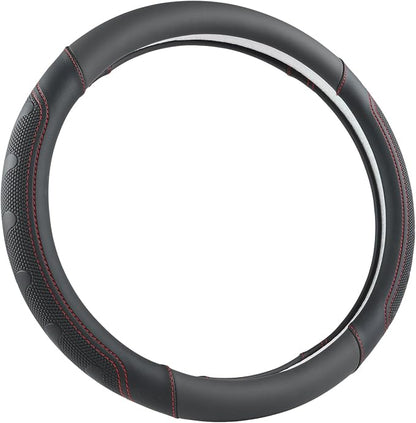 GIANT PANDA Car Steering Wheel Cover for Toyota RAV4,Camry,Highlander,Corolla,Prius,Tacoma,Standard Size - Black+Red Line