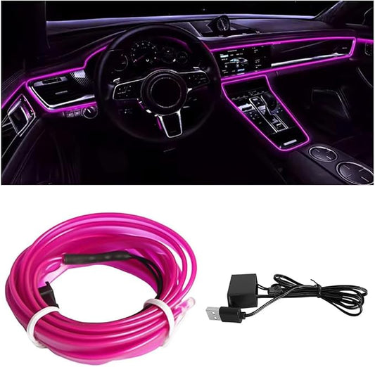 EL Wire Car Interior LED Strips Lights, 16FT 5V USB Auto Neon Light Strip, Electroluminescent Vehicle Interior Ambient Lighting Decor Accessories, Universal for RV, SUV, Truck (Purple)