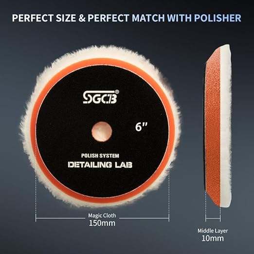 SGCB Pro 6" Wool Buffing Pads 3Pcs - Coarse, Medium, Light Cutting Car Wool Polishing Pads for 6 Inch Car Polisher Compounding