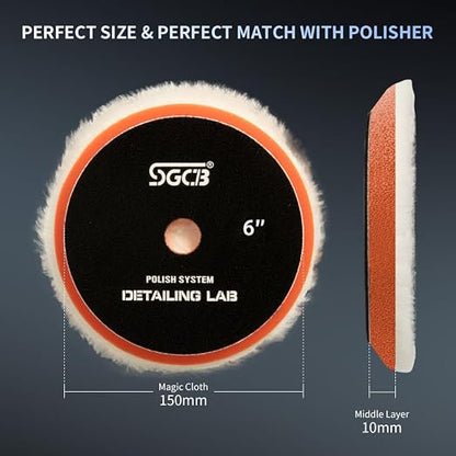 SGCB Pro 6" Wool Buffing Pads 3Pcs - Coarse, Medium, Light Cutting Car Wool Polishing Pads for 6 Inch Car Polisher Compounding