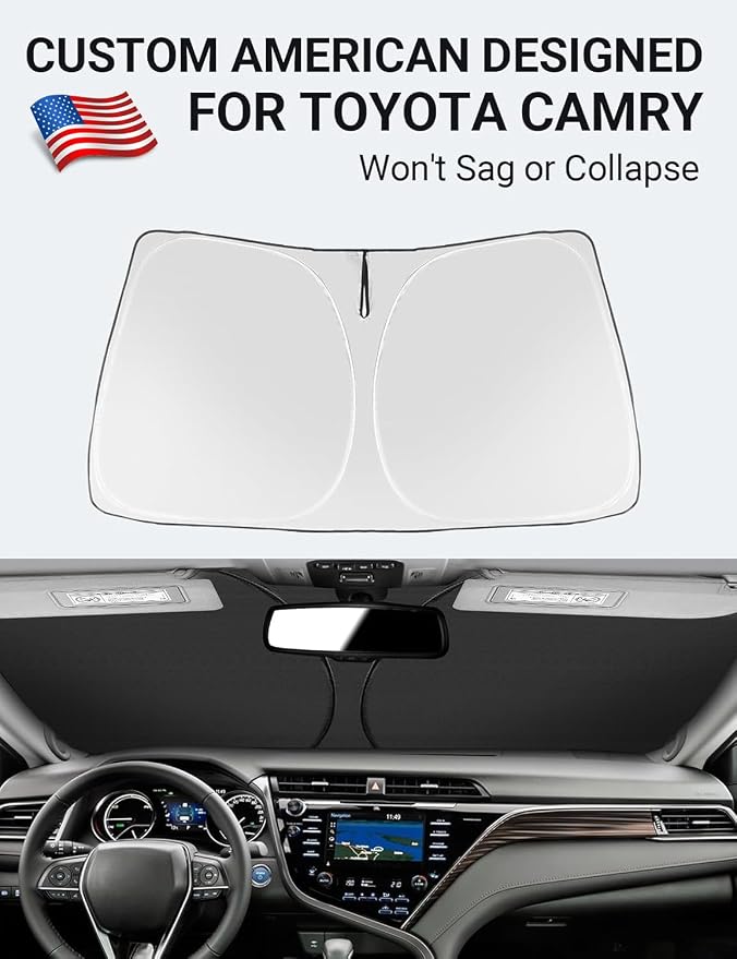 Proadsy 2026 Upgrade Windshield Sun Shade Custom Fit 2018-2025 2026 Toyota Camry LE XLE Hybrid SE XSE 4-Layer Foldable Front Sunshade Protector Sun Visor Blocks UV Rays Keep Car Cooler