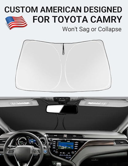 Proadsy 2026 Upgrade Windshield Sun Shade Custom Fit 2018-2025 2026 Toyota Camry LE XLE Hybrid SE XSE 4-Layer Foldable Front Sunshade Protector Sun Visor Blocks UV Rays Keep Car Cooler