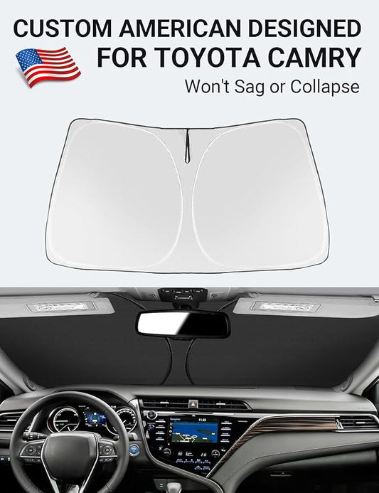 Proadsy 2026 Upgrade Windshield Sun Shade Custom Fit 2018-2025 2026 Toyota Camry LE XLE Hybrid SE XSE 4-Layer Foldable Front Sunshade Protector Sun Visor Blocks UV Rays Keep Car Cooler