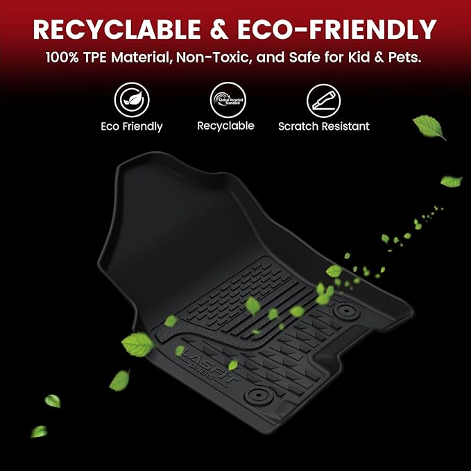 LASFIT Floor Mats for Ram 1500 Quad Cab 2019-2024 Bucket Seat Without 2nd Row Under seat Storage, All Weather TPE Custom Fit Car Mats Floor Liners 1st & 2nd Row, Black（ Not Fit 1500 Classic Model）