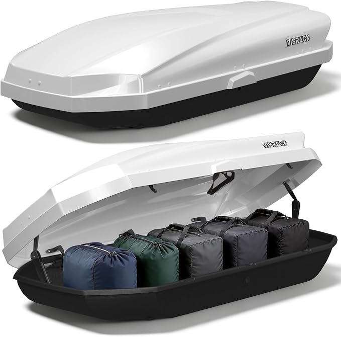 21 Cu Ft Cargo Box, Hard Shell Roof Cargo Carrier with Security Keys, 70.08" x 34.57" x 14.53" Roof Box, Dual-Sided Opening, Tool-Free Install, White