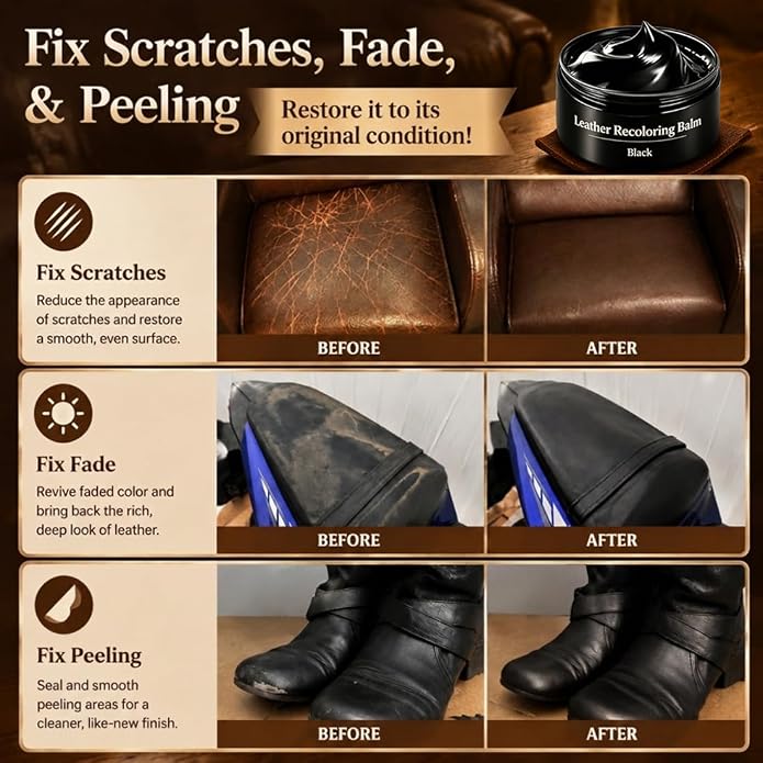 Leather Recoloring Balm, Leather & Vinyl Color Restorer Conditioner – Repairs Faded & Scratched Leather Color