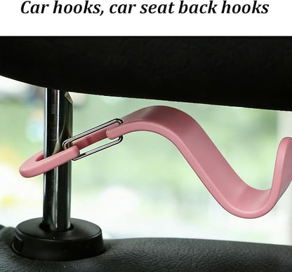4PCS Car Seat Headrest Hook, Multi-Purpose Seat Back Hanger Purse Bag Handbag Organizer, Auto Interior Backseat Storage Hook Holder for Coat Hat Grocery Umbrella, Universal Fit (Pink)