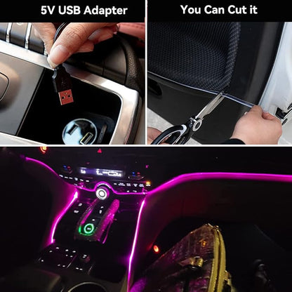 El Wire Lights for Car Interior, Pink Neon 16FT/5M LED Strip Light, USB 5V for Garden Party Decoration