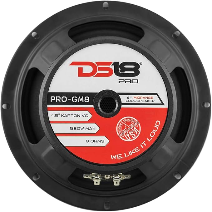 DS18 PRO-GM8 Loudspeaker - 8", Midrange, Black Steel Basket, 580W Max, 190W RMS, 8 Ohms - Premium Quality Audio Door Speakers for Car or Truck Stereo Sound System (1 Speaker)