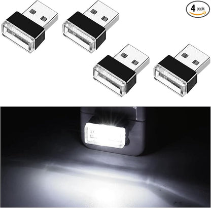 Ziciner 4 PCS USB LED Car Interior Atmosphere Lamp, Portable Mini LED Night Light, Plug-in USB Interface Trunk Ambient Lighting Kit, Universal Car Interior Accessories (White)