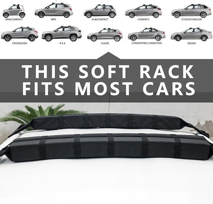 Kayak Roof Rack Pads Universal Car Soft Roof Rack for Canoe/Surfboard/Paddle Board/SUP/Snow Board with Adjustable & Steady Tie-Down Straps and Storage Bag (Dark Black)