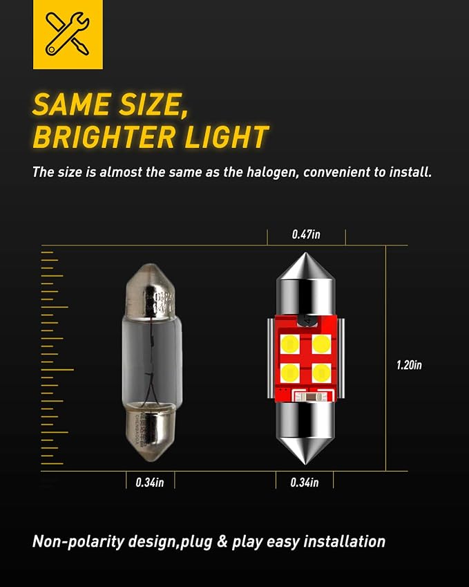 AUXITO CANBUS Error Free 31mm (1.25 inch) DE3175 DE3021 Festoon LED Bulbs 3030 Chipset 6000K White LED Replacement for Interior Map Dome and Exterior Marker License Plate Lights(Pack of 4)