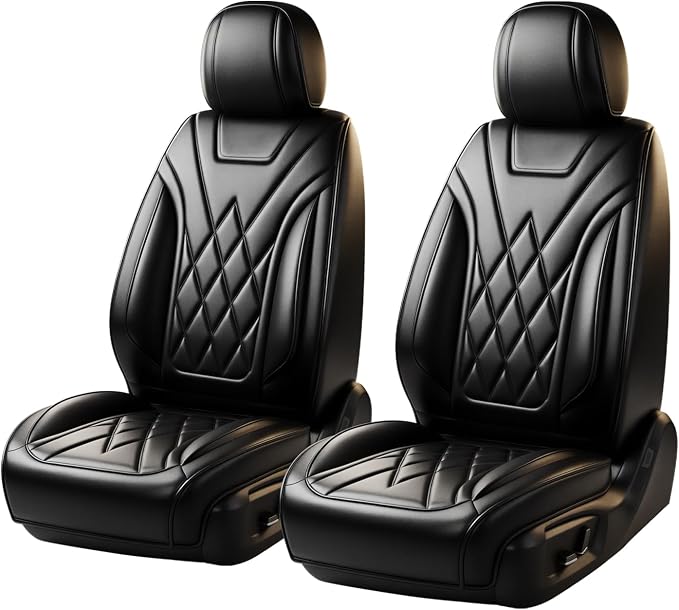 Car Seat Covers Compatible with Hyundai Palisade 2020-2026 - Waterproof & Breathable Luxury Leather All-Weather Seat Cushions Protectors, Airbag Compatible, Only 2 Front seat Covers (Black)
