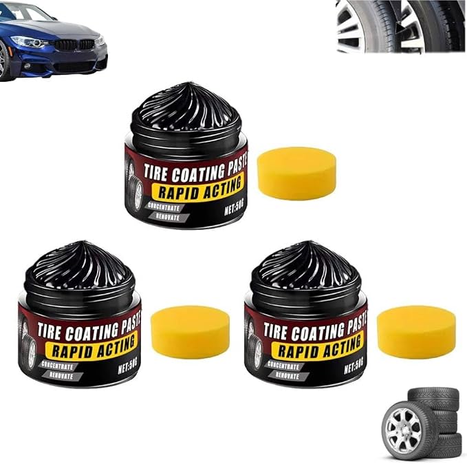 Premium Tire Coating & Trim Restorer,Bring Back the Original Deep Black Shine to Rubber and Plastic,Long-Lasting Ceramic Coating & UV Protection,TireCoating Paste for Car Tire Plastic Trim Care