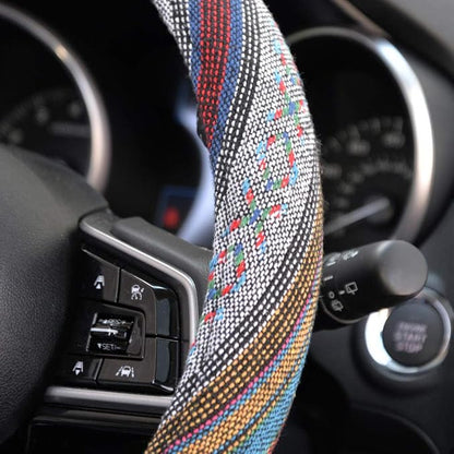 BDK Blue Woven Saddle Blanket Steering Wheel Cover for Cars SUV Van Truck Auto - Driver Grip 15 inch