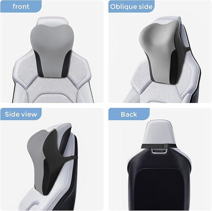 BABUR Car Neck Pillow for Driving Seat, Memory Foam Car Headrest Pillow, Ergonomic Neck Support, Breathable Removable Cover, Adjustable Strap, Pain Relief for Long Drives, Universal Fit | Gray