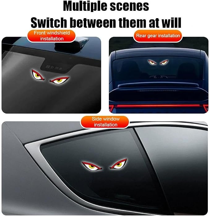 Solar Demon Eye LED Car Window Light, Waterproof Devil Eyes Light No Drill Suction Cup Dynamic Windshield Ambient Lamp, Solar USB Powered Flicker Signal Warning Lights for SUV Trucks (Type 2,1-Pack)