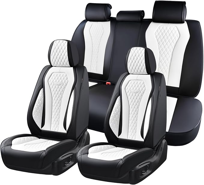 Coverado Seat Covers, Car Seat Covers Full Set, White Car Seat Cover, Auto Seat Covers Front Seats Rear Seat Cover, Luxury Car Seat Cushion,Leather Seat Cover Seat Protector Universal Fit Most Cars