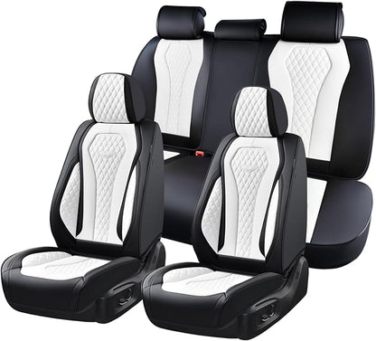Coverado Seat Covers, Car Seat Covers Full Set, White Car Seat Cover, Auto Seat Covers Front Seats Rear Seat Cover, Luxury Car Seat Cushion,Leather Seat Cover Seat Protector Universal Fit Most Cars