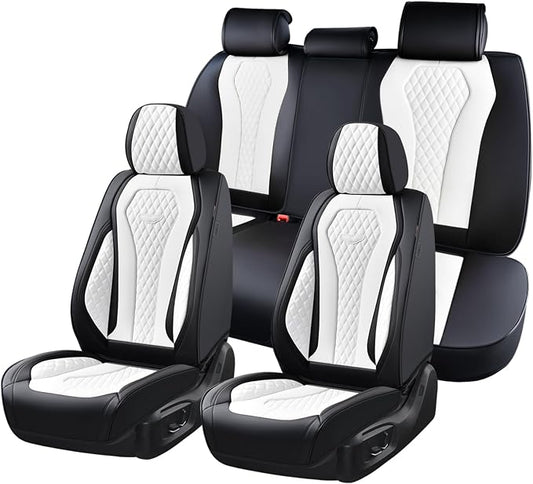 Coverado Seat Covers, Car Seat Covers Full Set, White Car Seat Cover, Auto Seat Covers Front Seats Rear Seat Cover, Luxury Car Seat Cushion,Leather Seat Cover Seat Protector Universal Fit Most Cars