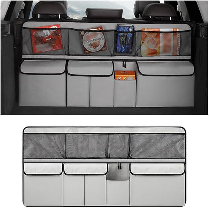 Mandark Car Trunk Organizer, Large Capacity Vehicle Backseat Hanging Storage Bag with 9 Pocekt, Space Saving Auto Seat Back Cargo Organizing Accessories, Universal for SUV, Truck, Van (Gray)