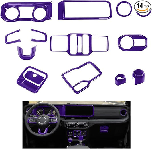 JeCar 14-Piece Purple Interior Accessories Trim Kit for 2024-2025+ Jeep Wrangler JL 4XE Gladiator JT- Center Console Dash Panel Interior Upgrade