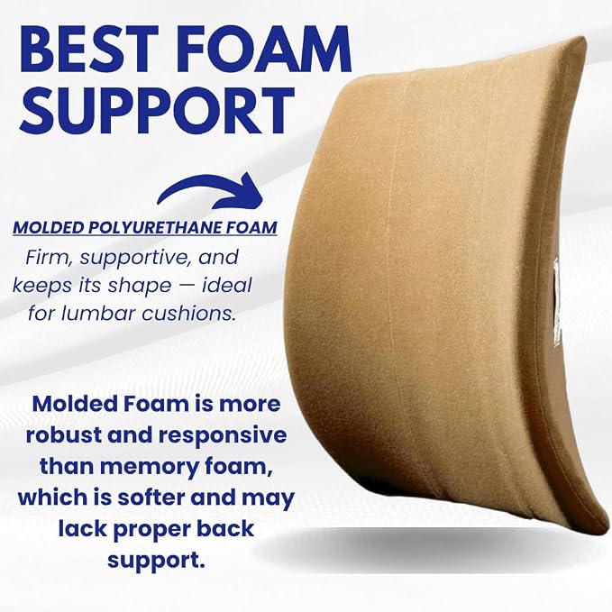 Thin Ergonomic Bucket Seat Lower Lumbar Back Support Pillow Cushion for Office Chair, Car, Truck, Wheelchair, Gaming Chair and Recliner for Pain Relief Made in USA Beige