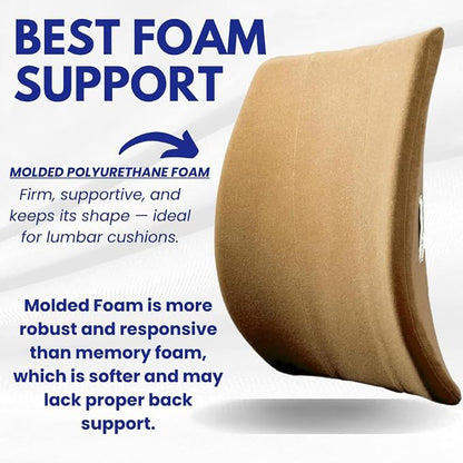 Thin Ergonomic Bucket Seat Lower Lumbar Back Support Pillow Cushion for Office Chair, Car, Truck, Wheelchair, Gaming Chair and Recliner for Pain Relief Made in USA Beige