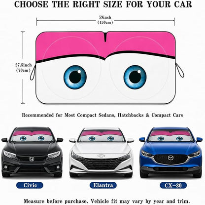 Car Windshield Sun Shade, Pink Cute Eyes Funny Car Sun Shade Universal Fits Sedan SUV Hatchback Compact Cars, UV Heat Protection - 59 x 27.5