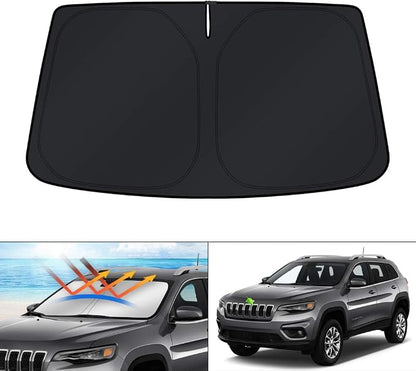 KUST Windshield Sun Shade for Jeep Cherokee SUV 2014-2023 (Not for Jeep Grand Cherokee) Accessories Sunshade Foldable Block UV Rays Sun Protector Keep Car Cooler