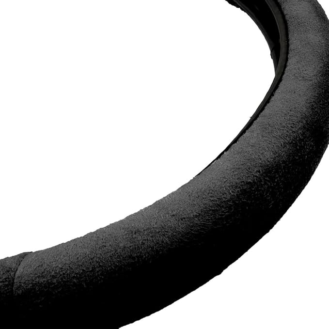 BDK Ergonomic Leather Grip Steering Wheel Cover - Soft Plush Memory Foam Grip for Standard Size Wheels 14.5-15 inch Black