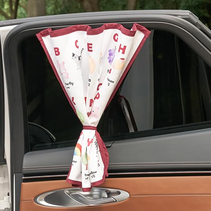 Magnetic Car Sun Shade Curtain for Side Window – Sun Blocker and UV Protector for Baby, Kids, and Pets – Universal Fit with Built-in Magnets for Steel-Framed Door (Magnet-New Alphabet)