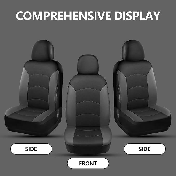 HChengkikz Car Seat Covers Front Seat, Waterproof Neoprene Car Seat Covers, Airbag Compatible, All Season Protection Universal Fit Most Cars, Trucks, SUVs (Black + Darkgray)