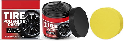 Car Tire & Plastic Trim Renewal Paste Restores Shine, 100g Car Tire Shine with Sponge, TireCoating Paste Rapid Acting, Wheel ShineTire PolishingPaste, for Cars Trucks Motorcycles RVs & More (1PCS)