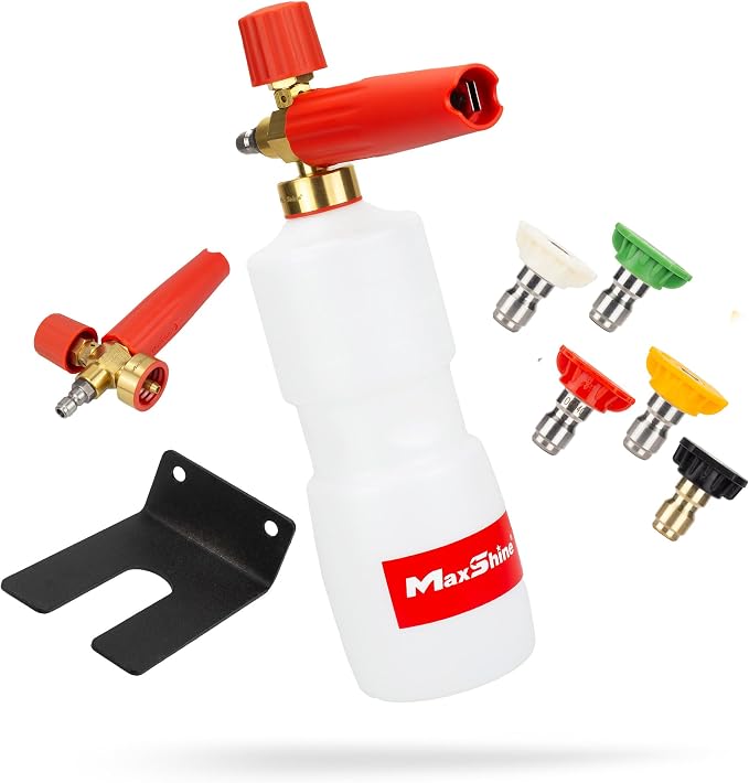 Maxshine Snow Foam Cannon with 5 Pieces Quick-Connect Spray Nozzle Tips - High-Performance Foam Gun for Pressure Washers, Perfect for Car Detailing & Washing