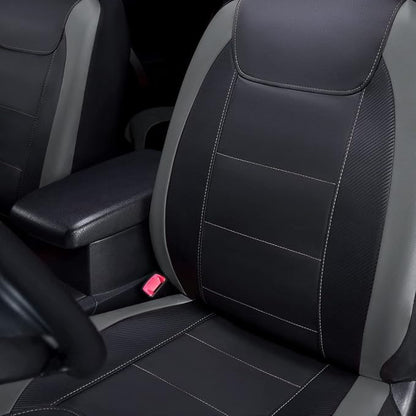 Flying Banner car seat Covers Protects Water Proof Faux Leather Carbon Fiber Front and Rear Bench (Black Gray, Full Set - 8PCS)