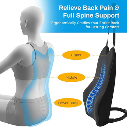 Lumbar Support Pillow for Car - 20.9 Inch Extended Car Back Support Relieves Full Back Discomfort on Long Rides, Rebuilds Support for Older Vehicles, Fits Mid-to-Large Sedans, SUVs & Trucks