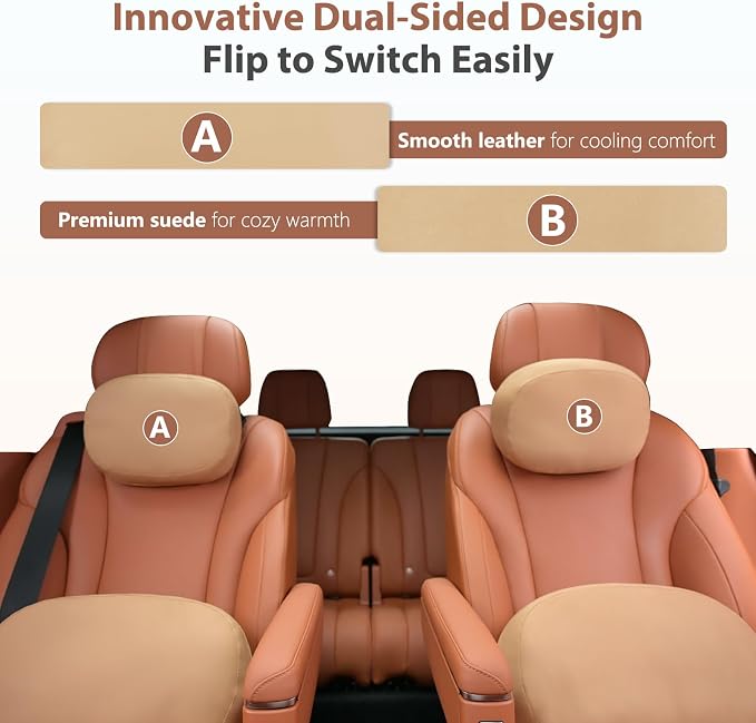FLORICH Car Headrest and Lumbar Support Pillow for Car Office Chair, Double-Sided Skin-Friendly Suede & Leather Car Seat Pillow and Back Support, Pressure-Relieving Back Support for Car, Office Chair