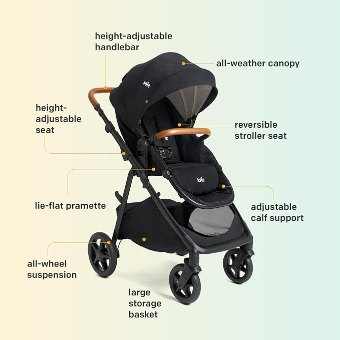Joie Ginger and Mint Latch Travel System – 4-in-1 Travel System with Baseless Infant Car Seat & Stroller, One-Click Install, from Birth Stroller (Shale Dark)