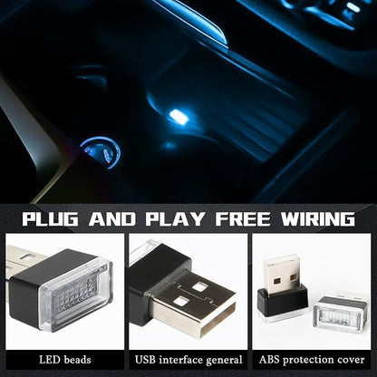 deemars 4PCS USB LED Car Interior Atmosphere Lamp, Car Night Lights, Mini USB LED Decoration Light Ambient Interior Light, Car Accessories Plug-in Interface Ambient Lighting Kit for Most Cars