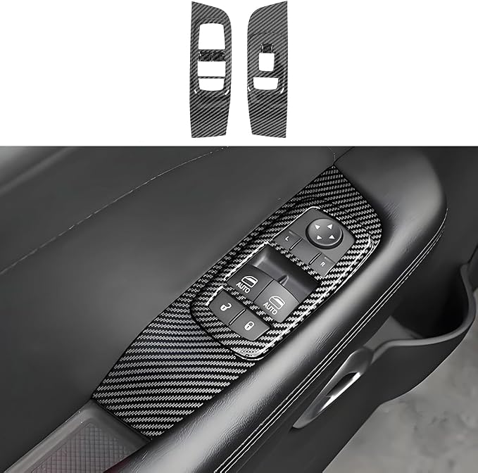 Car Door Power Window Lift Switch Protection Panel for Dodge Challenger 2015 2016 2017 2018 2019 2020 2021 2022 2023 Auto Interior Accessories Side Pull Handle Trim Cover Carbon Fiber Style Kit