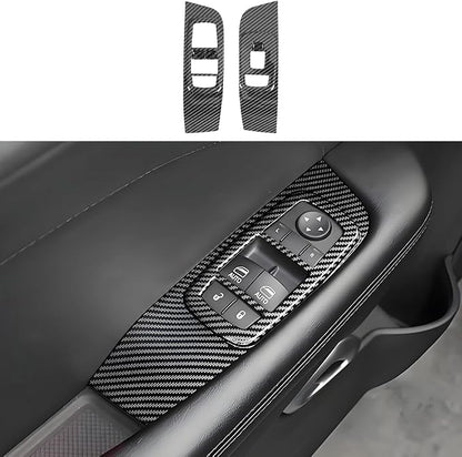Car Door Power Window Lift Switch Protection Panel for Dodge Challenger 2015 2016 2017 2018 2019 2020 2021 2022 2023 Auto Interior Accessories Side Pull Handle Trim Cover Carbon Fiber Style Kit